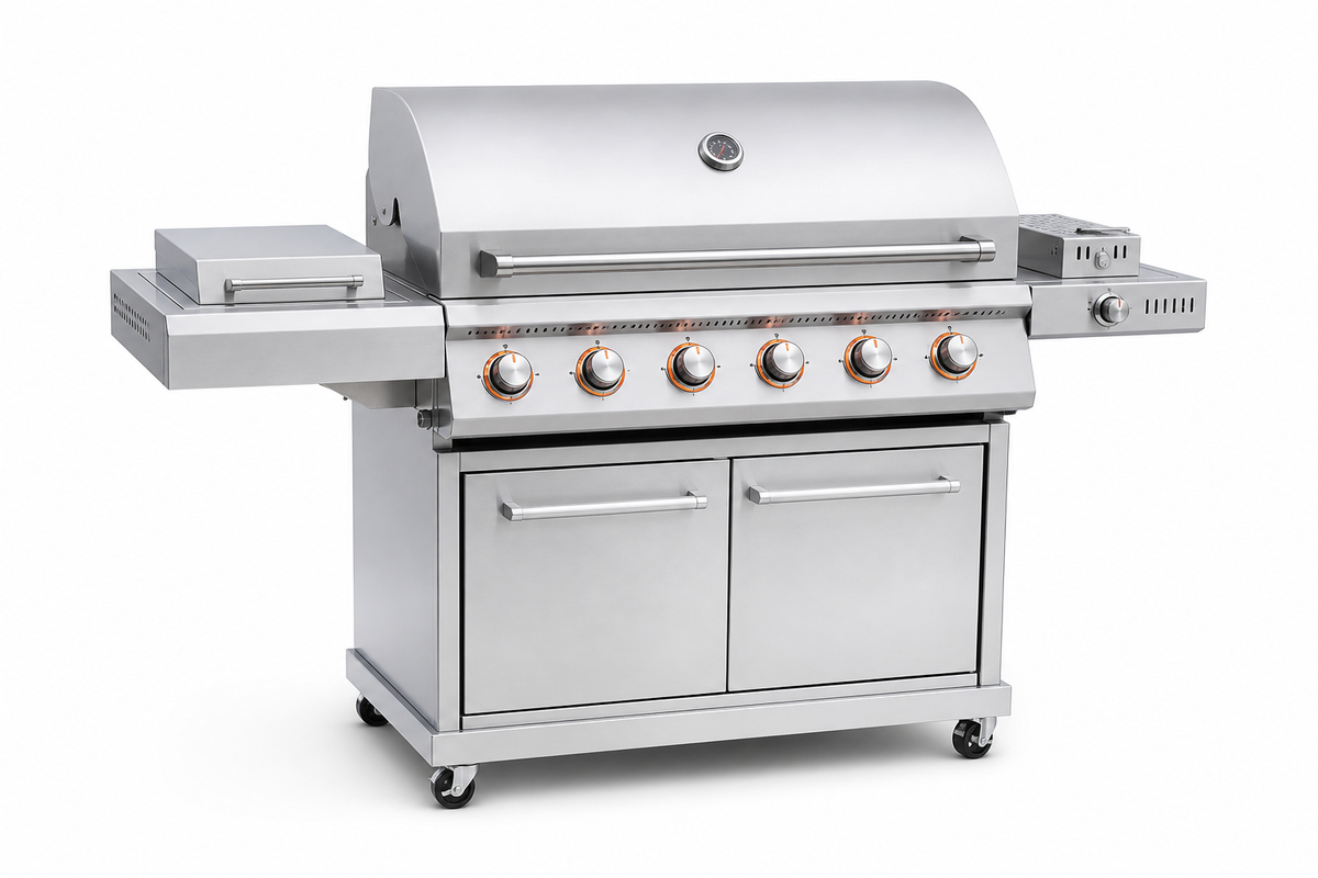 SolisForge 6-Burner Natural Gas Grill with LED Controls, Side Burner, and Smoker Box