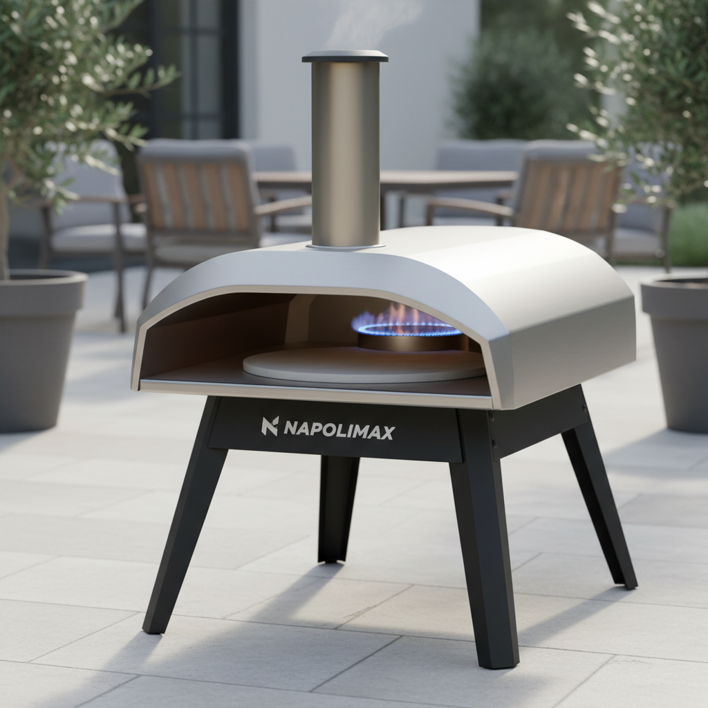 NapoliMax Propane Pizza Oven with stainless steel finish and blue flame burner