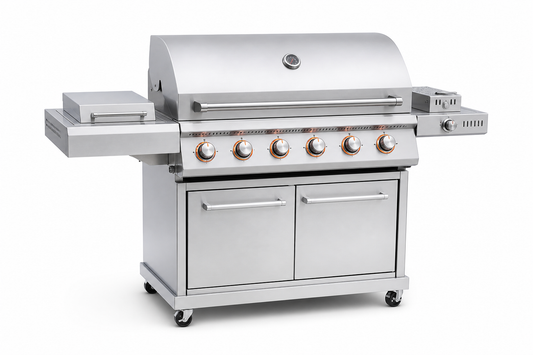 SolisForge 6-Burner Natural Gas Grill with LED Controls, Side Burner, and Smoker Box